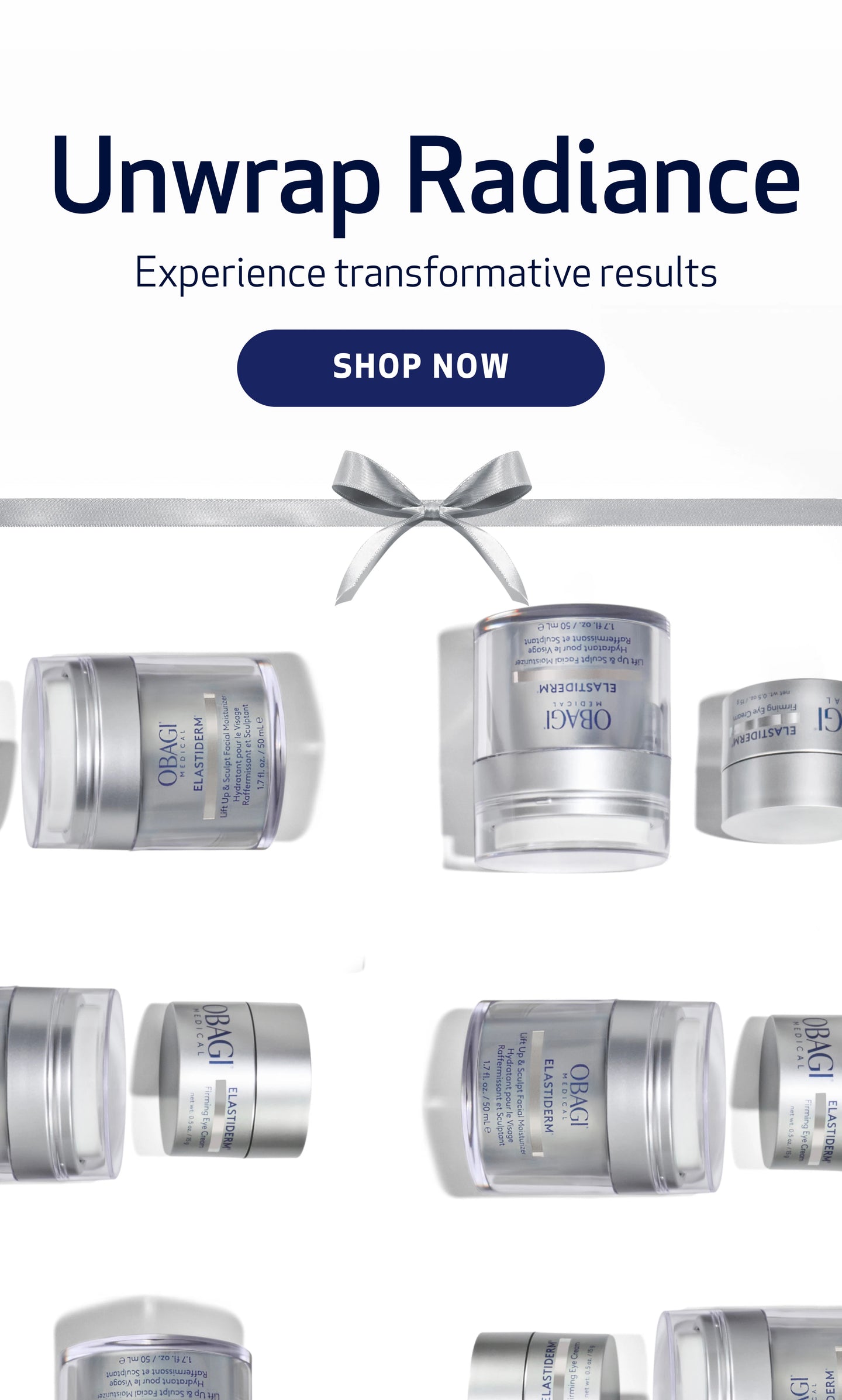 Holiday Shop desktop image with ELASTIDERM products and silver bow